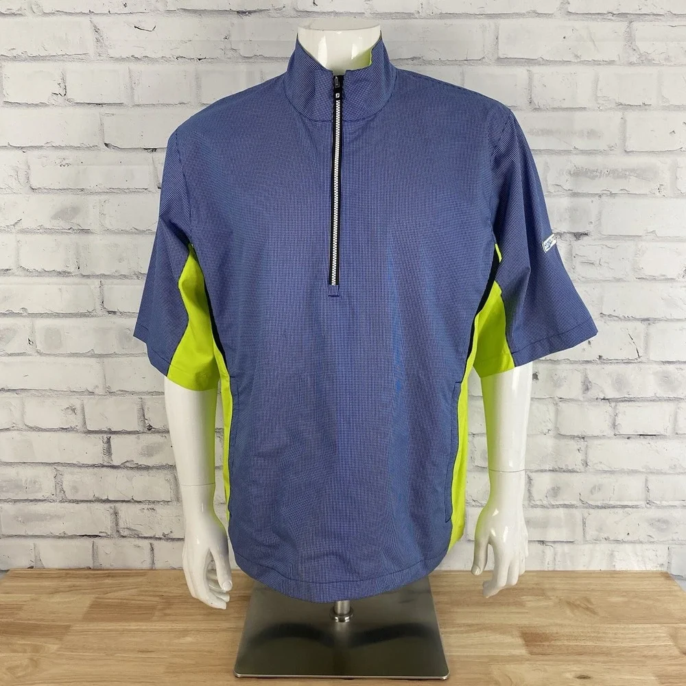 DryJoys FootJoy Windbreaker Men's‎ Medium Pullover Short Sleeve Blue Golfing